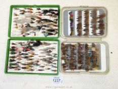 Two plastic Fly Boxes including a vintage Fox Box with a good quantity of Salmon and Trout flies,