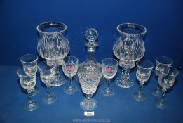 A quantity of glass including candlesticks, Royal Albert sherry glasses,