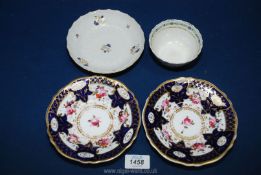 A late 18th c. teabowl and associated saucer and 2 Coalport saucers.