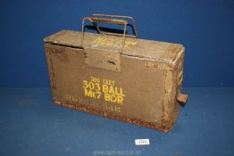 A 303 ball Mk 7 CTN Ammunition box, 16'' wide x 9'' high x 5'' deep.