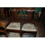 A pair of elegant Mahogany framed 19th side Chairs standing on moulded cornered square front legs,