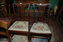 A pair of elegant Mahogany framed 19th side Chairs standing on moulded cornered square front legs,