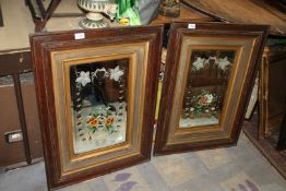 A pair of Victorian hand painted etched mirrors,