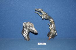 A cast Greyhound head Car mascot,