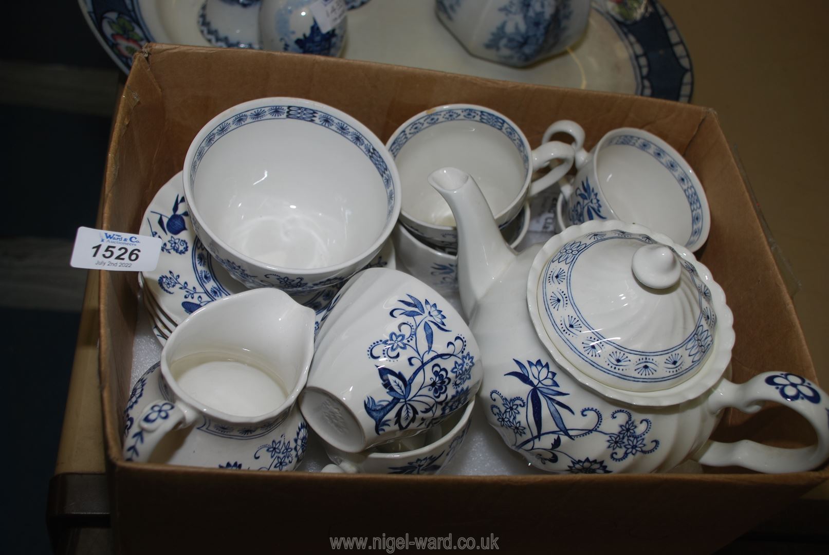 A J & G Meakin ''Blue Nordic'' part china Teaset to include teapot, six cups and saucers,