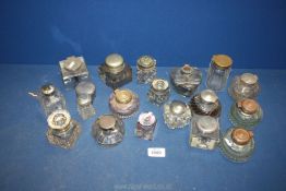 A box of various Ink pots with brass and white metal lids.