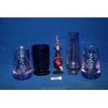 A pair of Caithness hand blown lilac engraved posy vases (41/2" tall),