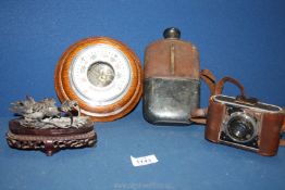 A quantity of miscellanea including leather, metal and glass flask,