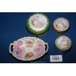 Three small pretty powder pots, the hinged lids having 18th c.