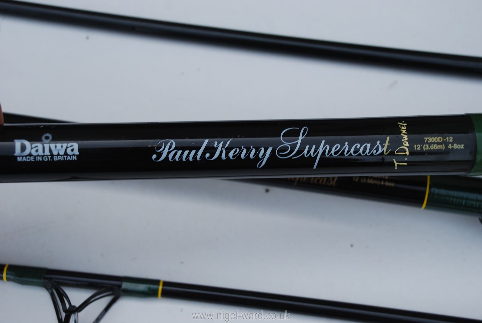Two Daiwa Paul Kerry Supercast beach rods, one marked 'T. Downey', both 12', one in canvas sleeve. - Image 3 of 3