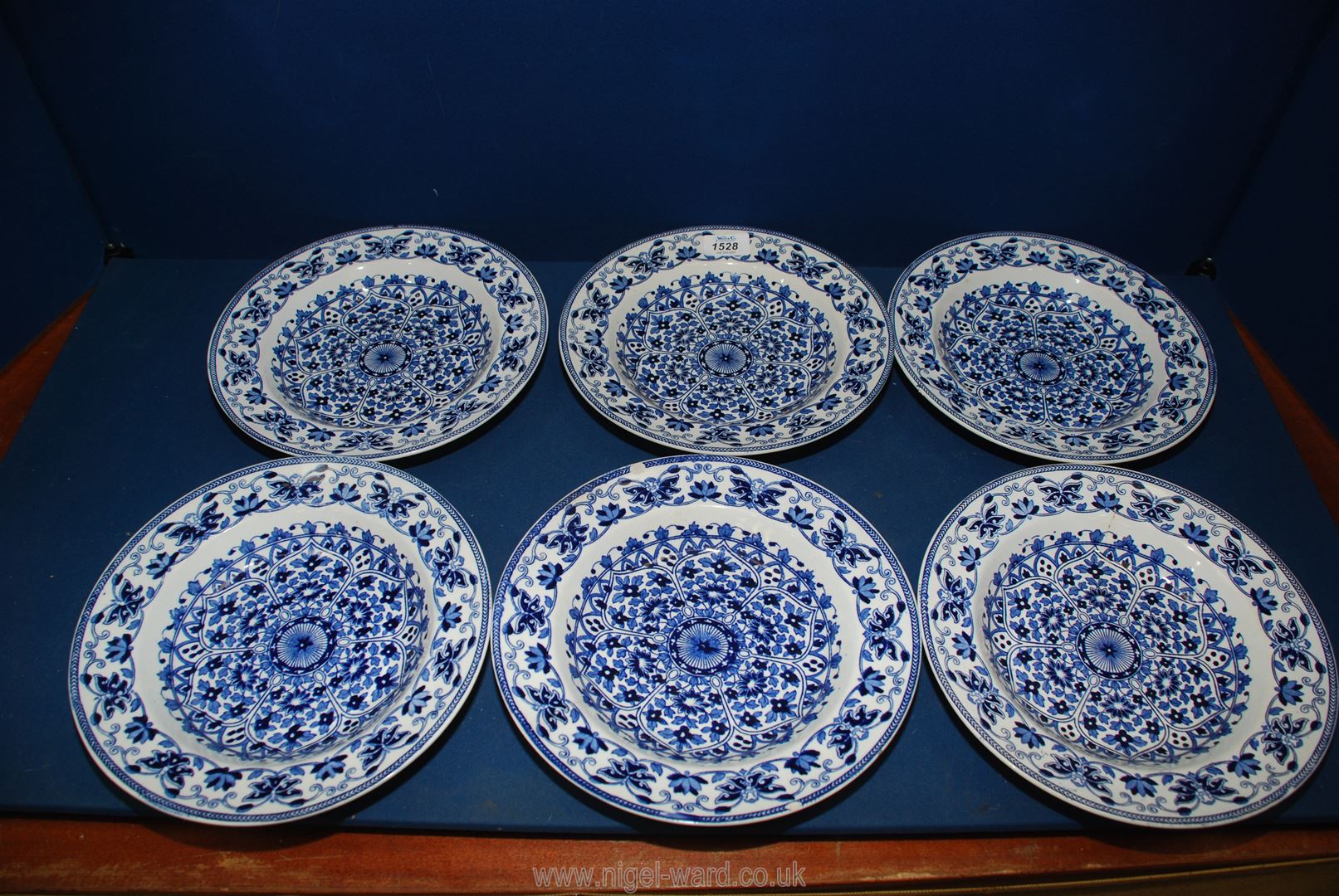 A set of six 1870's blue and white Soup Bowls by Booth TGB having Indian ornament decoration to - Image 2 of 2