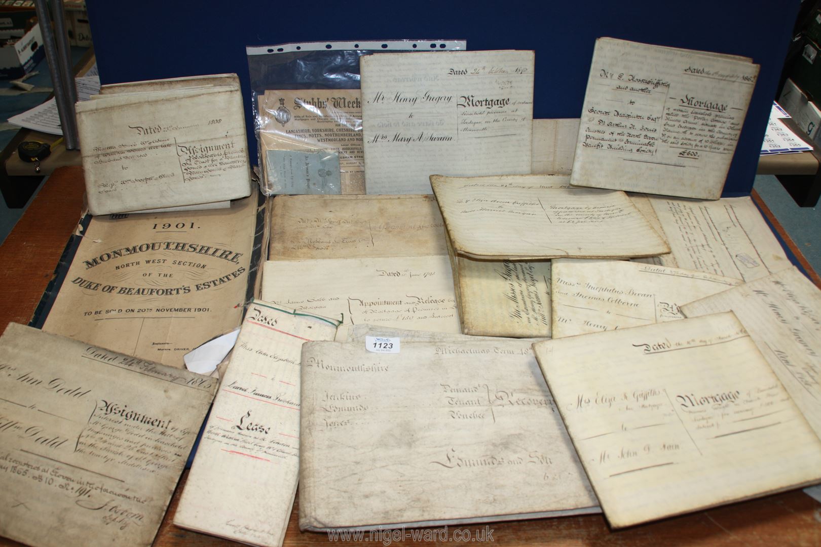 A quantity of miscellaneous papers including an auction booklet from 1901 Monmouthshire,