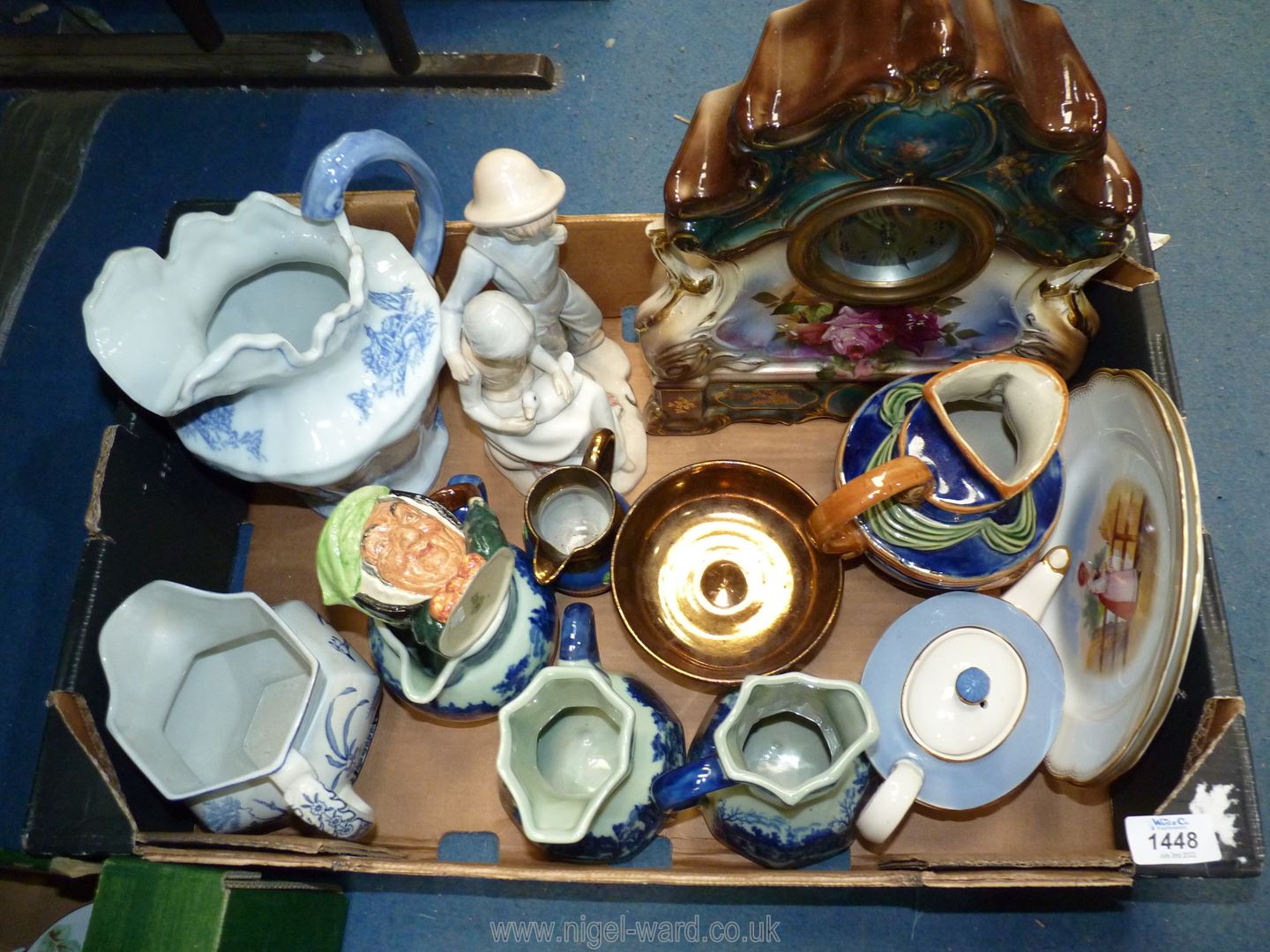 A quantity of china including three blue and white Victorian ware Ironstone jugs, Royal Doulton,
