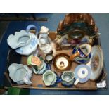 A quantity of china including three blue and white Victorian ware Ironstone jugs, Royal Doulton,