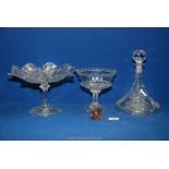 A small quantity of glass including ships decanter, pressed glass footed fruit bowl,