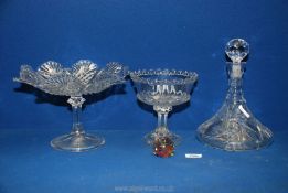 A small quantity of glass including ships decanter, pressed glass footed fruit bowl,