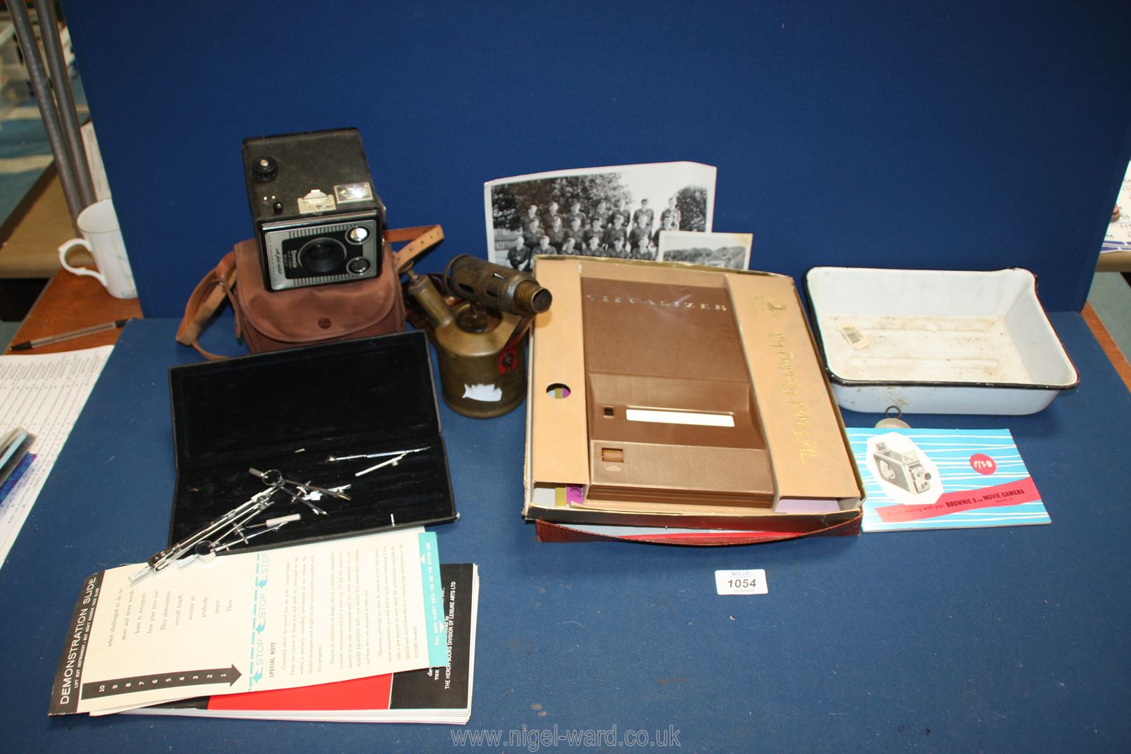 A quantity of miscellaneous to include Brownie camera mode D, blow lamp,