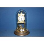 A Brass Anniversary Clock under glass dome, a/f,