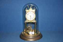 A Brass Anniversary Clock under glass dome, a/f,