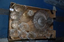 A quantity of glass including table centrepiece, vase, ship's decanter, wine glasses etc.