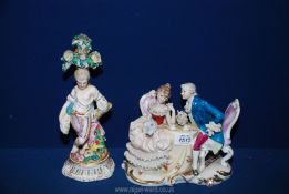 A Rocco style porcelain ornament of a young man very much a/f 10 ½" together with a china ornament