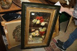 A large bevelled edge wooden wall mirror, 35" x 25".