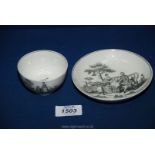 An early Worcester porcelain Tea Bowl and Saucer with 'The Tea Party' prints after Robert Hancock,