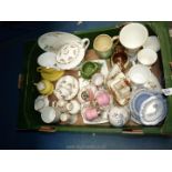 A quantity of miscellaneous china including Sylvac leaf mint sauce jug and stand, jasperware dish,