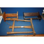 A folding Harp Stool and two wooden book rests