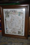 A framed hand coloured map of Monmouthshire, 22 1/2" x 27".