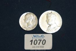 A Victoria jubilee Medallion 1837-1897 in silver and a Coronation medallion 1937 in silver.