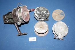 Three vintage Fishing Reels including 'Pridex J.W.