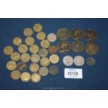 A small quantity of threepenny bits, six Victorian pennies,