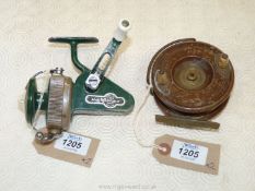 Two vintage Reels including a very old wood and brass Fly Fishing Salmon reel with horn handles and