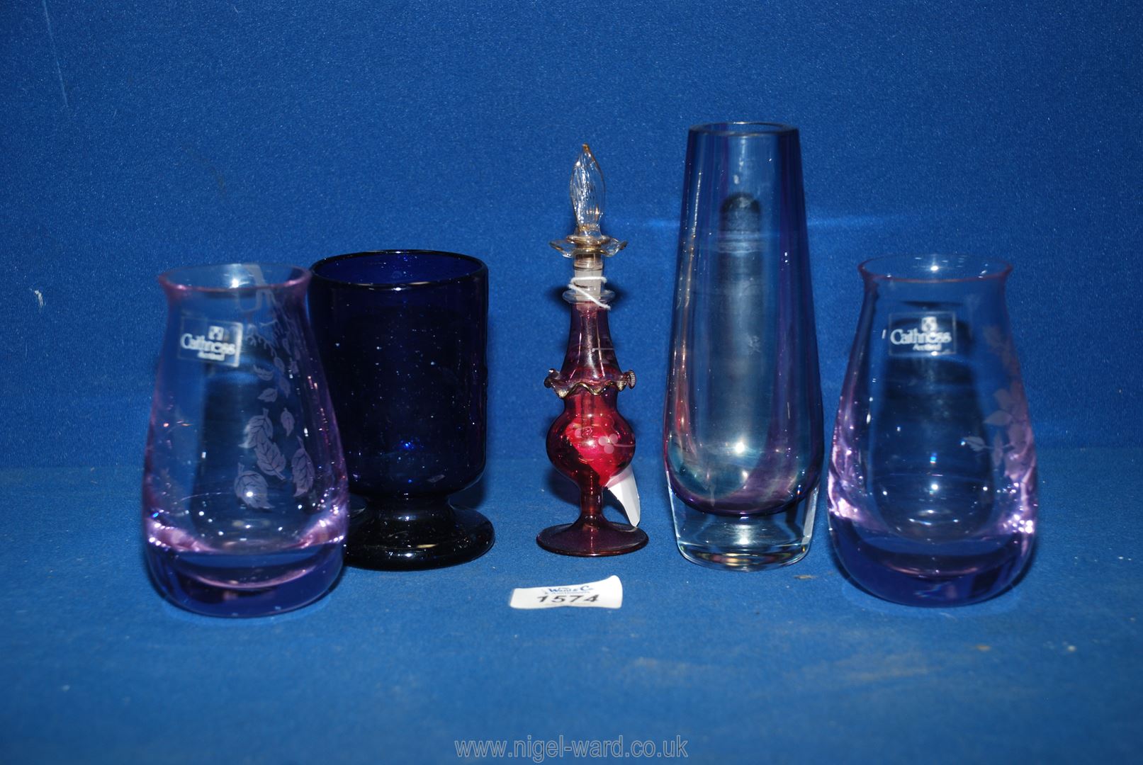 A pair of Caithness hand blown lilac engraved posy vases (41/2" tall), - Image 2 of 2