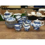 A Booths 'Real Old Willow' part Teaset: twelve cups, ten saucers, eight tea plates, teapot, jug,