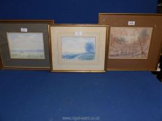 Two framed and mounted Watercolours and an Oil painting depicting various landscapes,