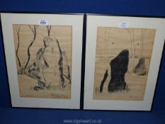 Two O. Caldecott Charcoal drawings, one inscribed Stone Circle Nr.