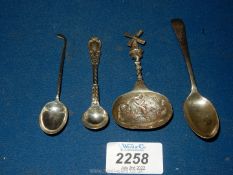 Three silver Spoons including Mappin and Webb teaspoon, Sheffield 1951, a mustard spoon,