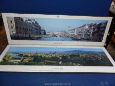 Two prints on board taken from panoramic photographs of Florence and Venice, by James Blakeway.