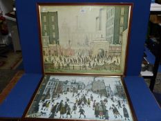 Two framed L.S Lowry prints 'A Village Square' and 'Coming From the Mill'.