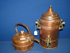 A copper Samovar having brass tap and brass and wood handles,