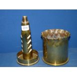 An unusual Trench Art letter rack and Trench Art vase with disc to base marked Phil Slater Ross GC.