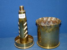 An unusual Trench Art letter rack and Trench Art vase with disc to base marked Phil Slater Ross GC.