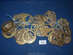 Two bundles of Horse brasses including Caernarfon, Harp, Port Isaac, The Coracle Man,