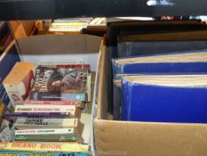 A box of paperback novels including; Sylvester by Georgette Heyer, Beano and Thunder Annual, etc.