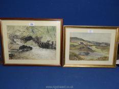 A framed and mounted watercolour and ink painting depicting the Blaenavon area in the 1930's along