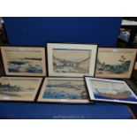 Six framed and mounted Woodblock prints by Japanese artist Katsushika Hokusai,