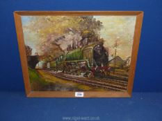 A wooden framed Oil on board of a stream train, signed D. Argyle lower right.