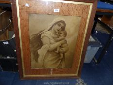 An Edwardian Madonna and Child Photogravure, in Oak frame.